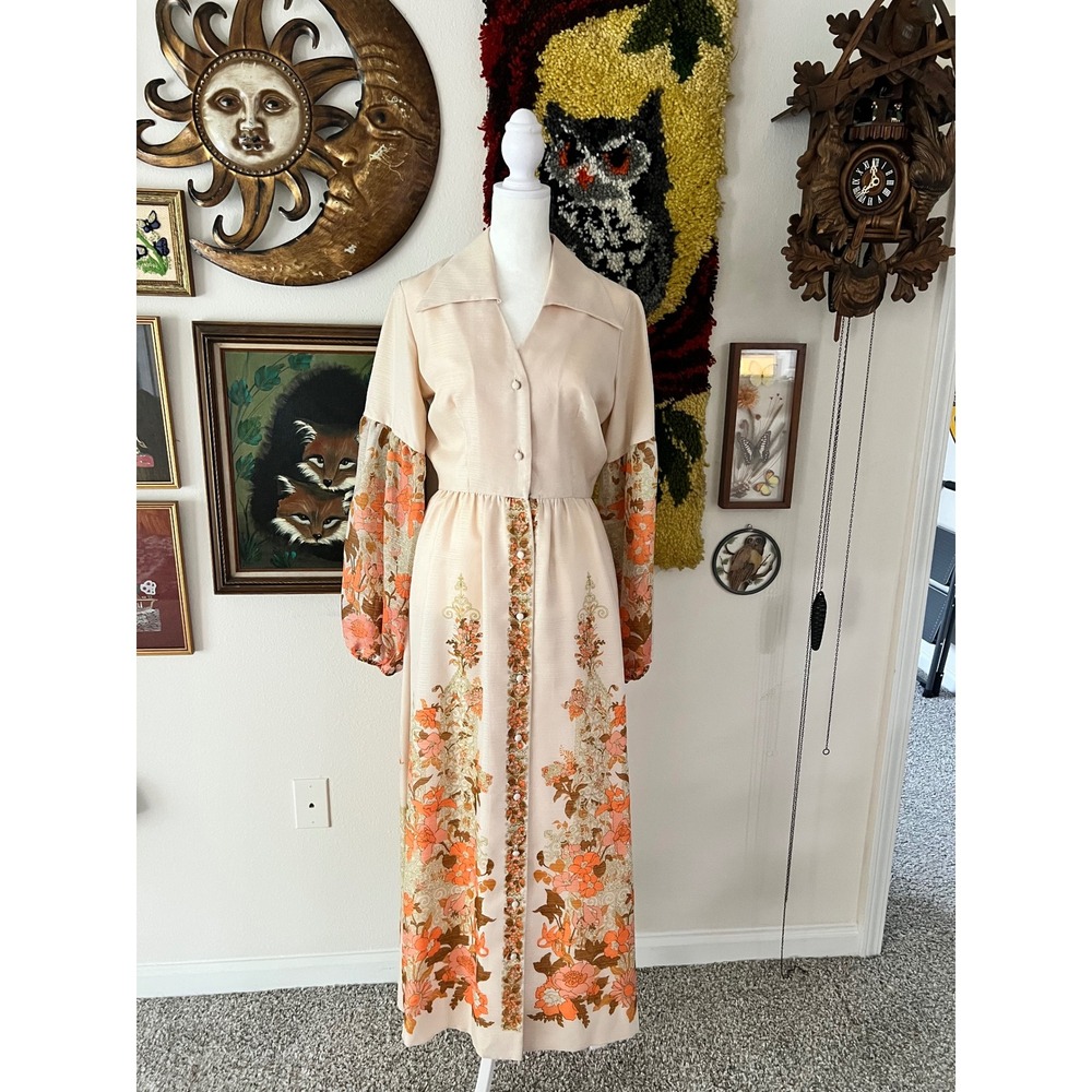 TRUE VINTAGE 1970s Alfred Shaheen Floral Maxi Dress • Modern S/M